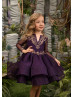 Gold Lace Purple Tulle Knee Length Flower Girl Dress